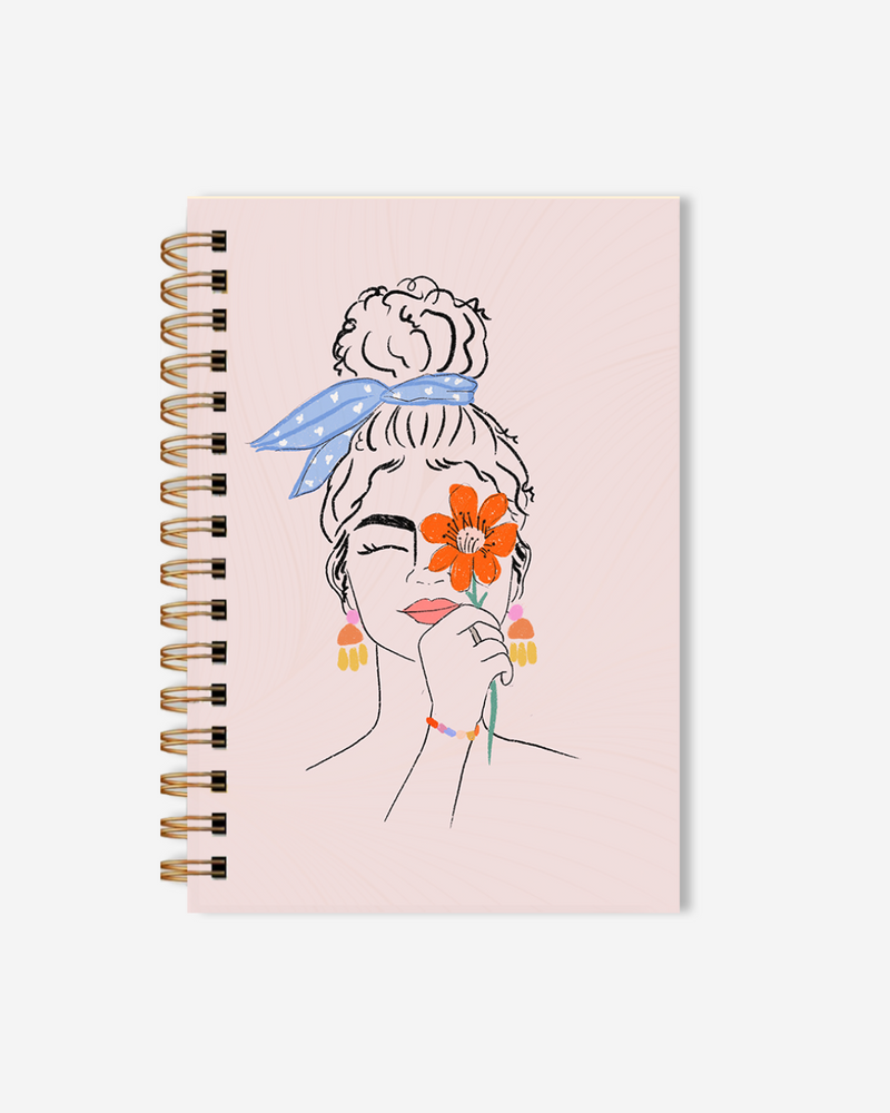 Flower Over Face Gold Spiral Notebook