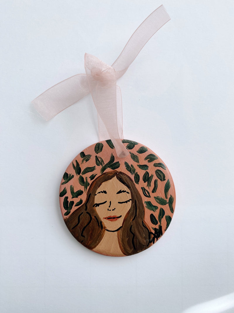 Girl with Leaves - Handpainted Ornament