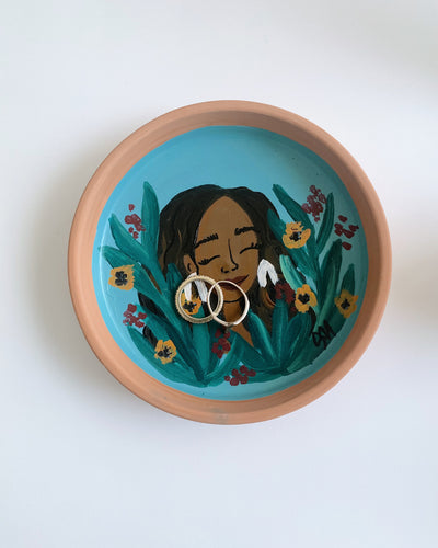 Girl with Orange Flowers Hand painted Trinket Dish - 5 in
