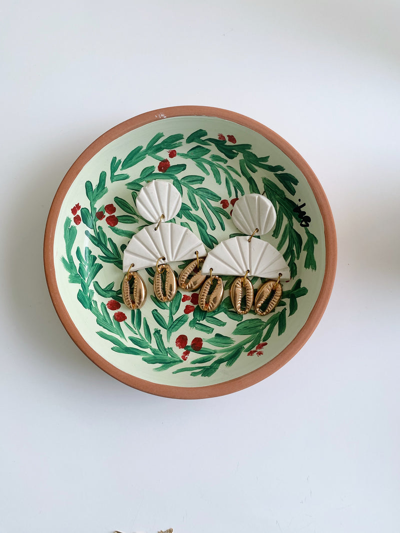 Green Vine Floral Hand painted Trinket Dish - 5 in