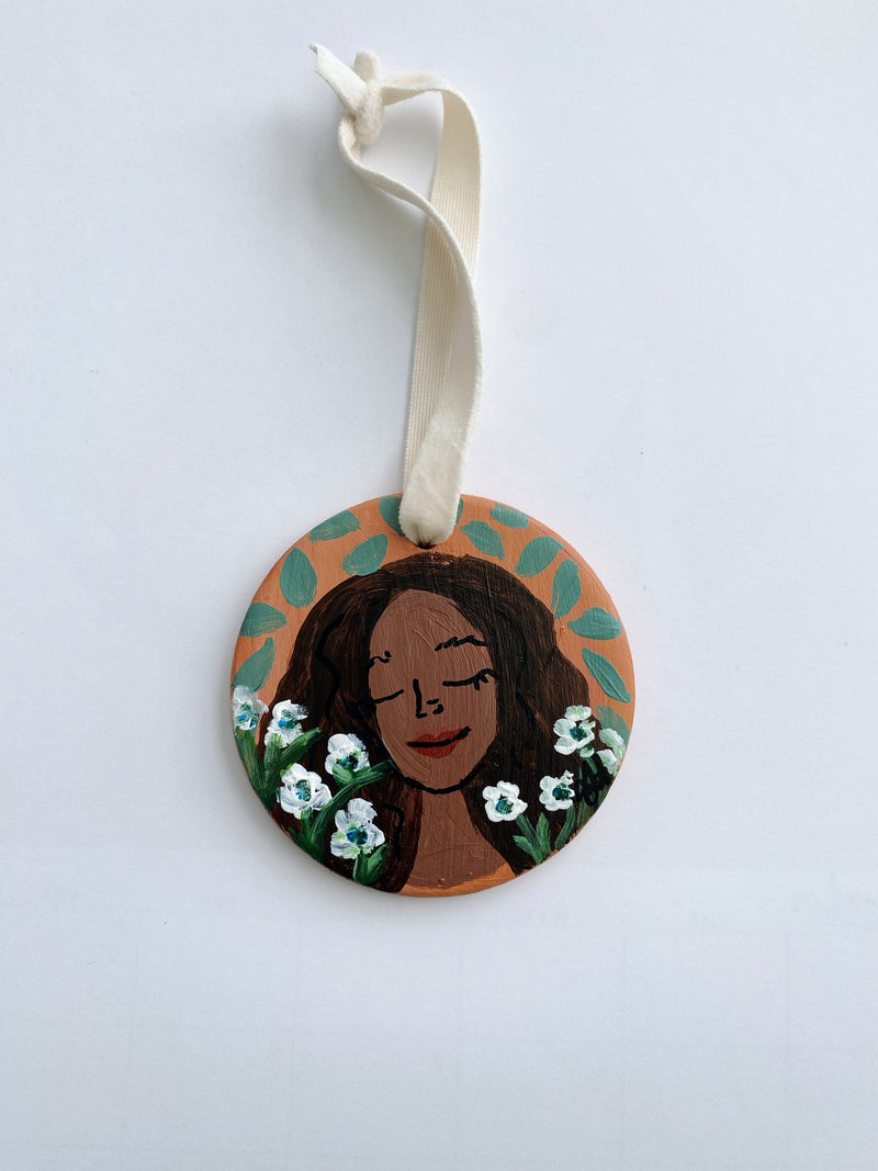 Girl with White Flowers- Handpainted Ornament
