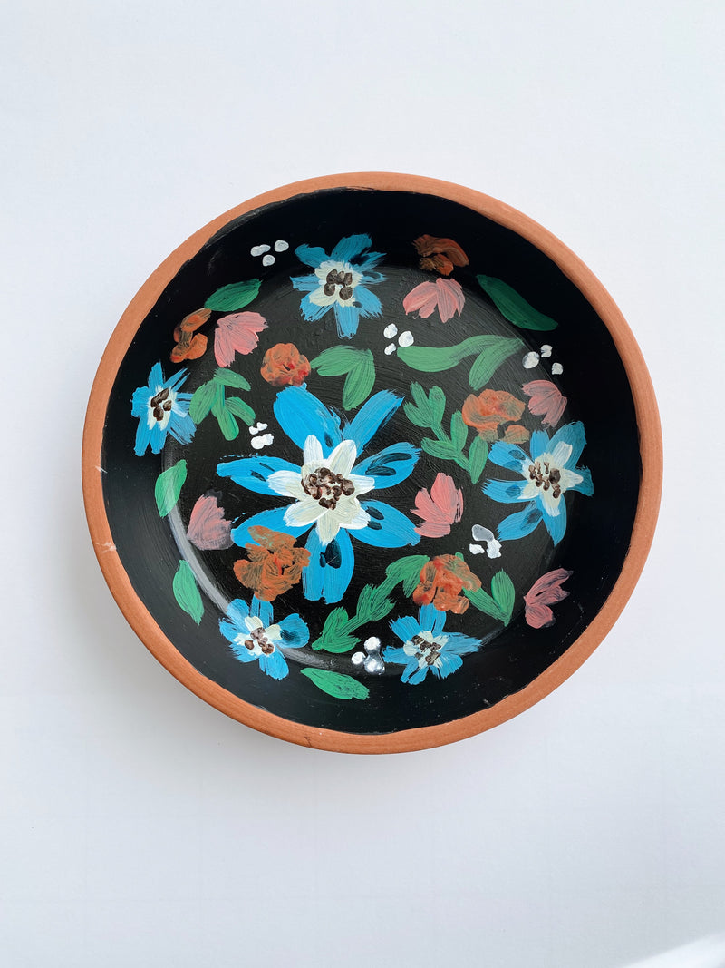 Black Floral Hand painted Trinket Dish - 5 in