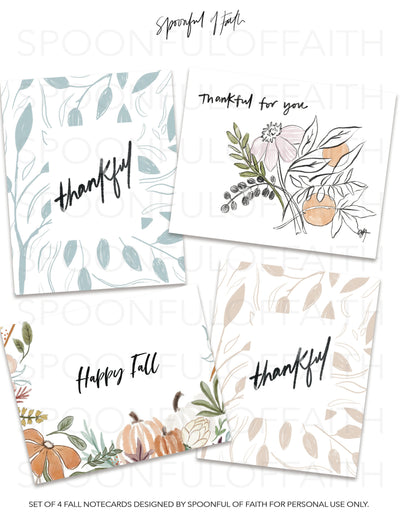 Thankful Fall Notecard Set of 4 - Printable Cards